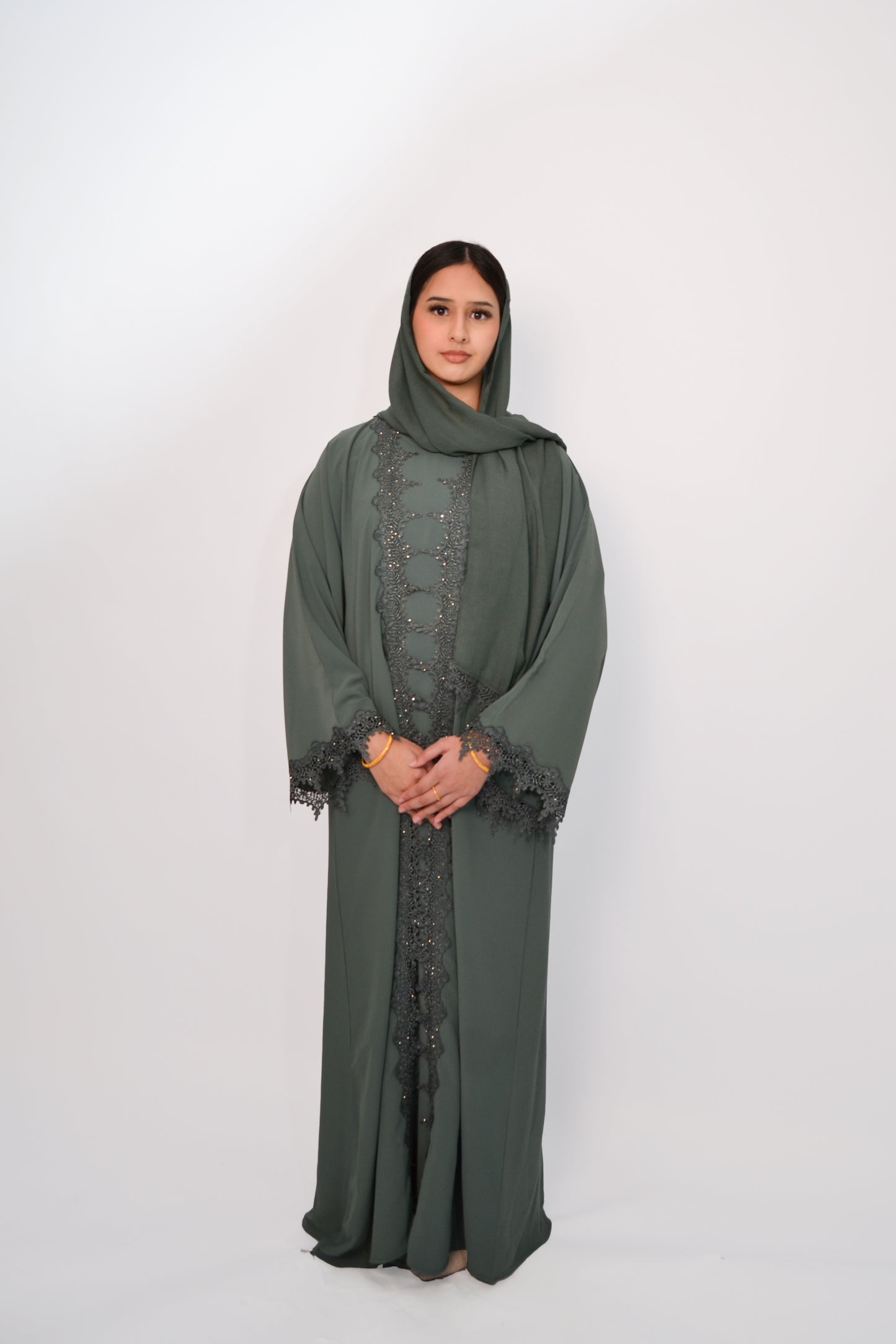 Amani Abaya – Elegant Lace Detail Modest Wear in Brown, Rose Pink & Teal Green