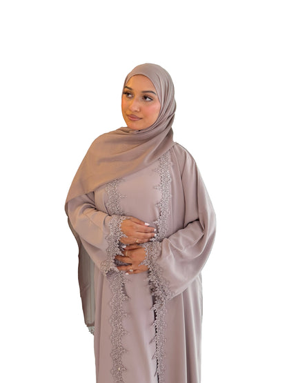 Amani Abaya – Elegant Lace Detail Modest Wear in Brown, Rose Pink & Teal Green